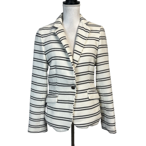 Kenar Blazer Jacket size Medium Black Ivory Tweed Striped Career Church Suit - Picture 1 of 8